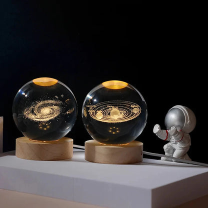 3D Moon Crystal Ball Astronomy Galaxy Solar System Saturn Luminous Balls Snow Glass Globe Night Light Home Desktop Decoration