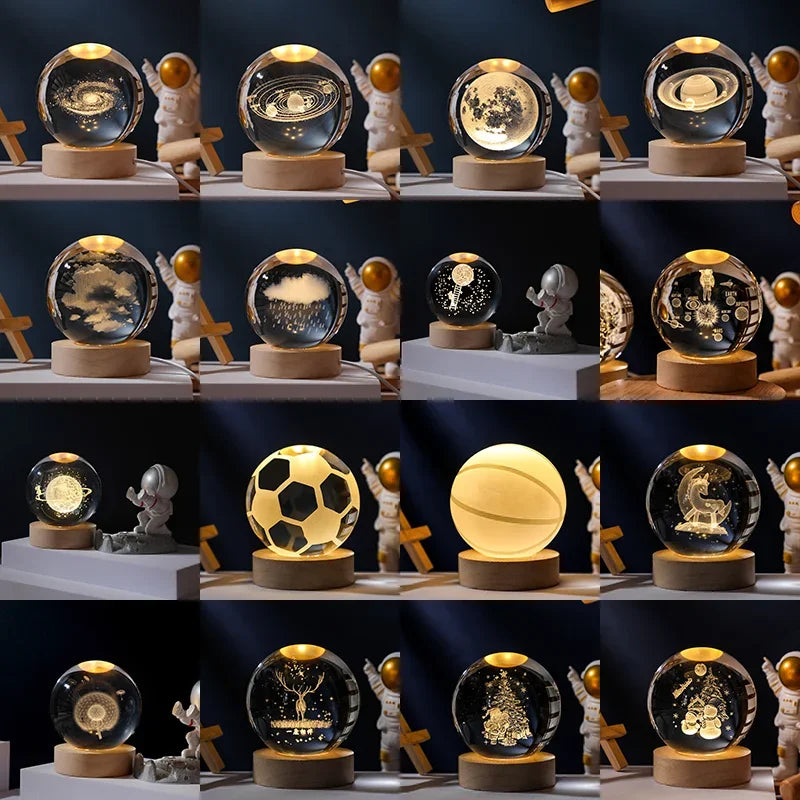 3D Moon Crystal Ball Astronomy Galaxy Solar System Saturn Luminous Balls Snow Glass Globe Night Light Home Desktop Decoration